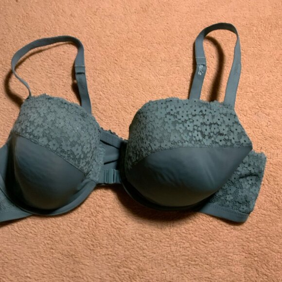 Aerie Sz 38D Olive Green Real Happy Demi Line Front Clasp Lace - Picture 2 of 6